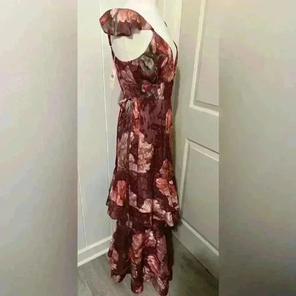 Anthropologie‎ Hutch $240 Senna Floral Tiered Maxi Wrap Dress Feminine Boho Red - Picture 5 of 12